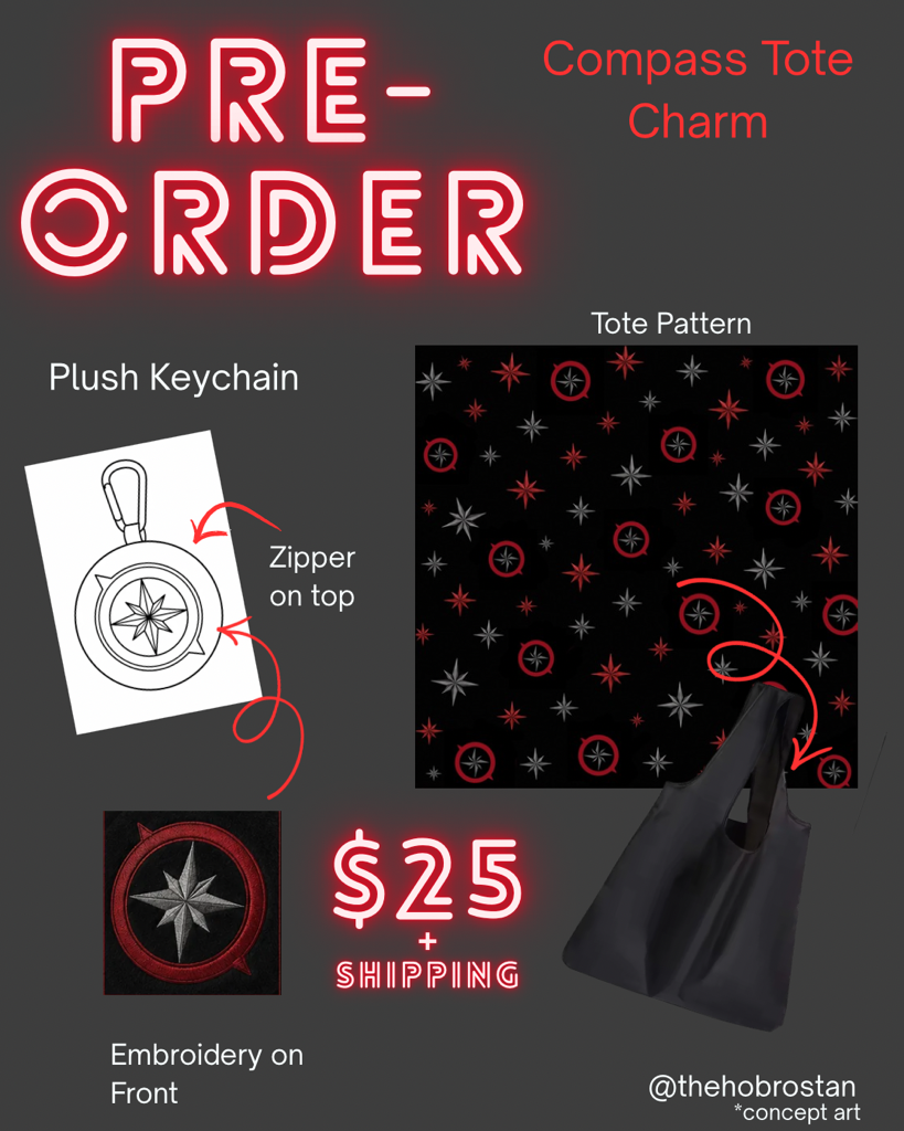 Compass Tote Charm – Stray Kids fan-made plush keychain with hidden tote bag, compass and stars design