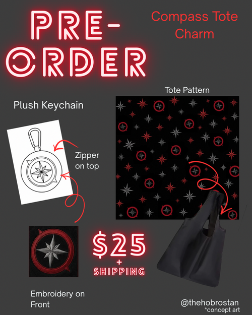 Compass Tote Charm – Stray Kids fan-made plush keychain with hidden tote bag, compass and stars design